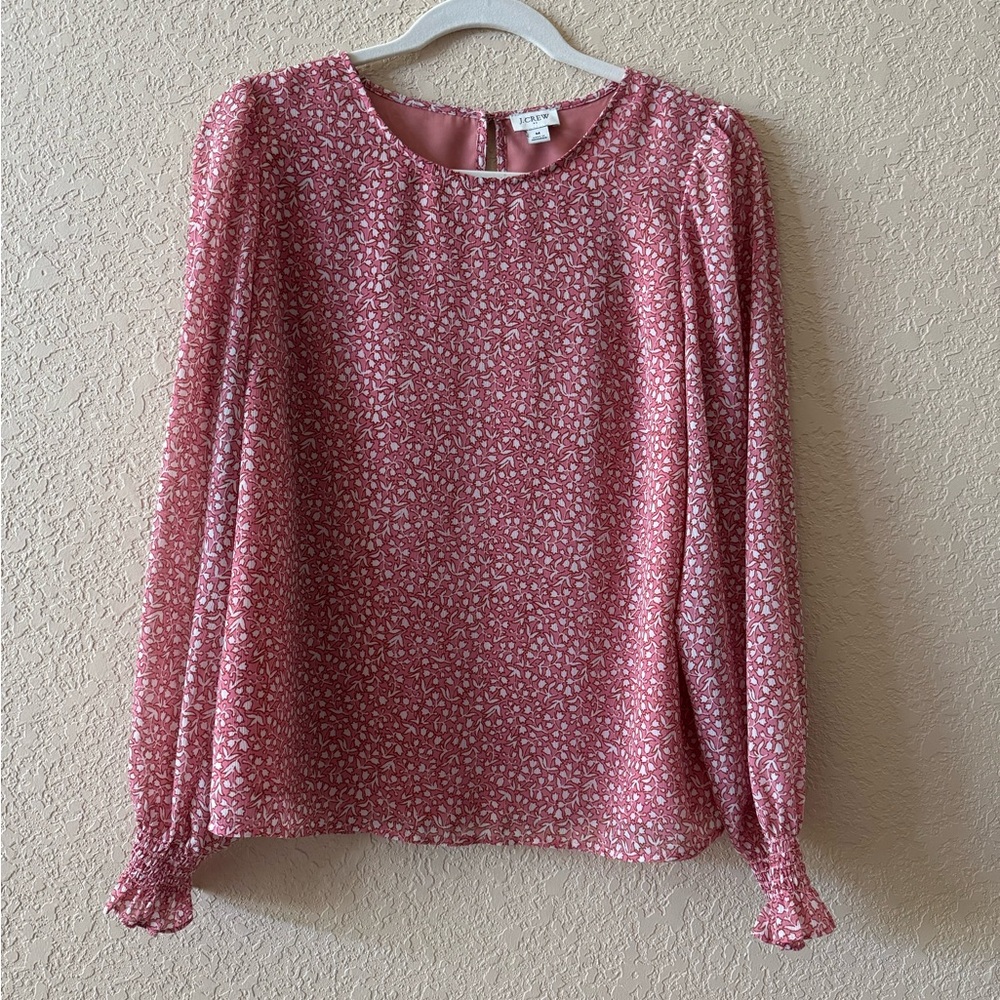 J.Crew Floral Printed Top With Smocked Cuffs, Size Medium